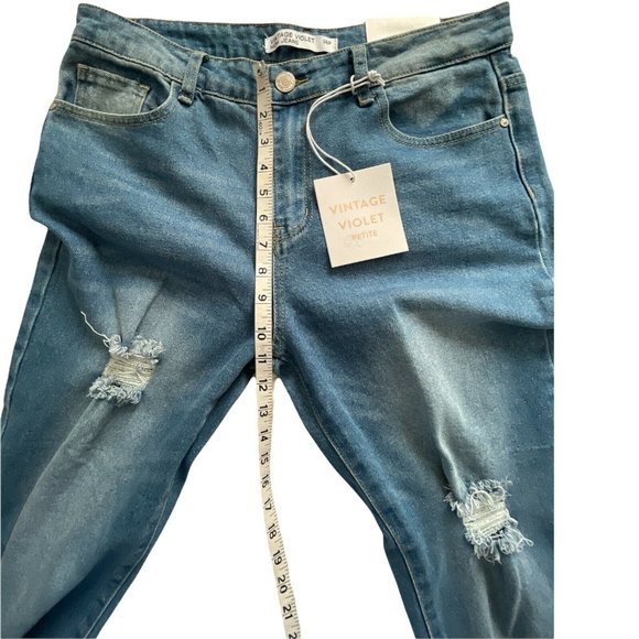 🌹Women’s Jeans VINTAGE VIOLET Petite ripped mom jeans in mid blue Size 14P - Picture 10 of 12